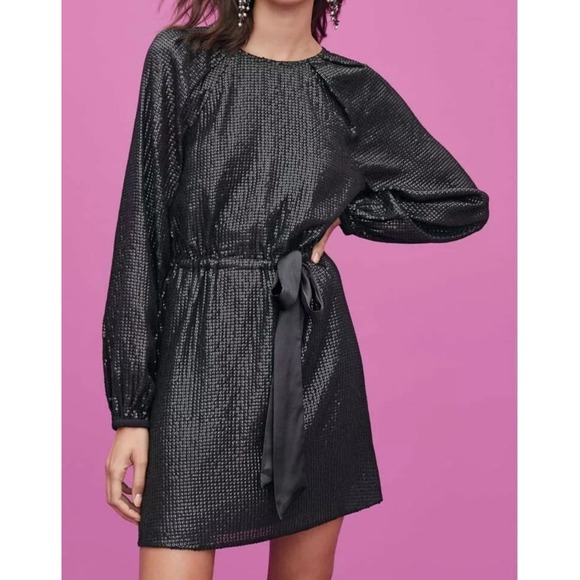 Something Navy Dresses & Skirts - Something Navy Women Black Sequined Drawstring‎ Raglan Mini Dress XXL NWT